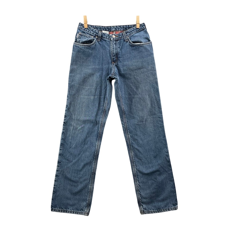 Carhartt Flannel Lined Jeans Women 10x31 Blue Plaid Relaxed Straight Denim Pants